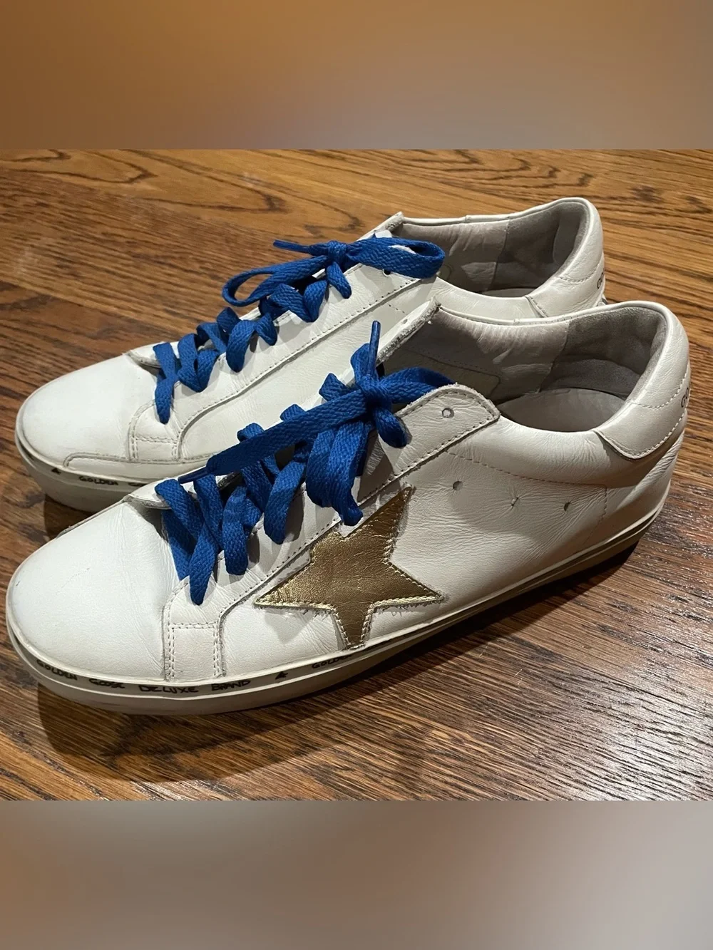 Golden Goose Hi Star Sneakers White Gold Star Blue Laces Size 40 Made In Italy